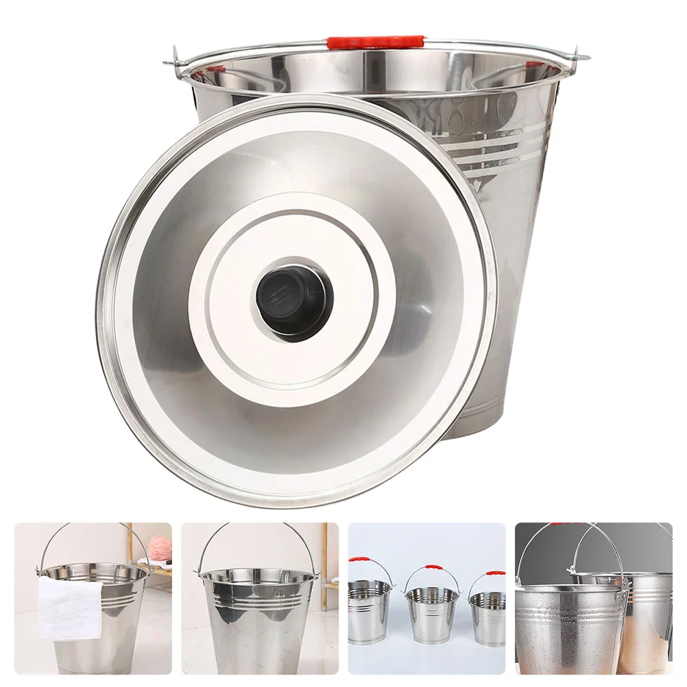 

Stainless Steel Bucket with Lid Portable Water Bucket Multifunctional Milk Bucket with Lid