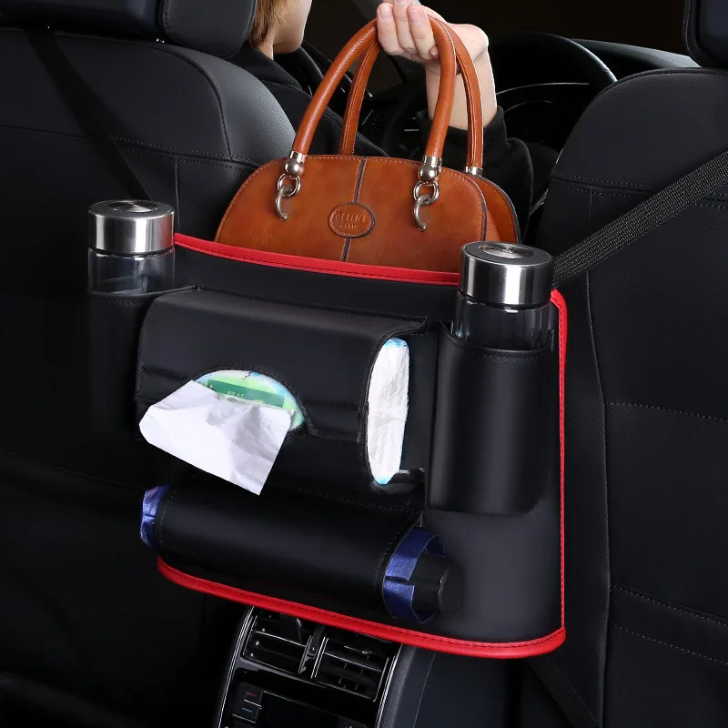 

PU Leather Car Storage Bag Stowing Tidying Multifunction Folding Seat Hanging Bag Car Organizer Tissue Boxes