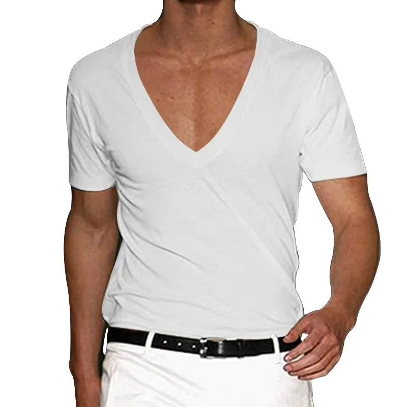 

2023 men's t shirt clothing Europe and the United States men's v neck pure color large size casual short sleeve t shirt