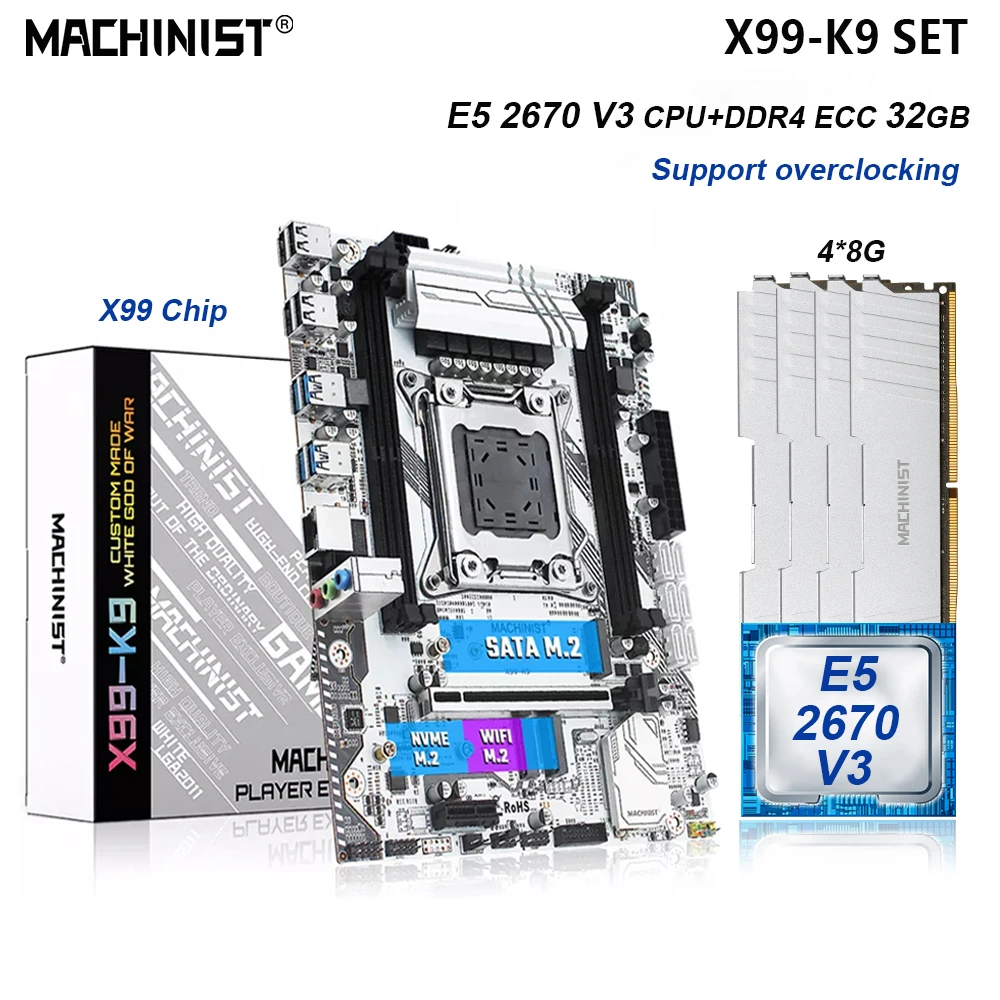 

MACHINIST X99 материнская плата комплект с Xeon E5 2670 V3 CPU LGA 2011-3 набор процессор 32G(4*8) DDR4 ECC RAM M.2 NVME SATA 3,0 X99-K9