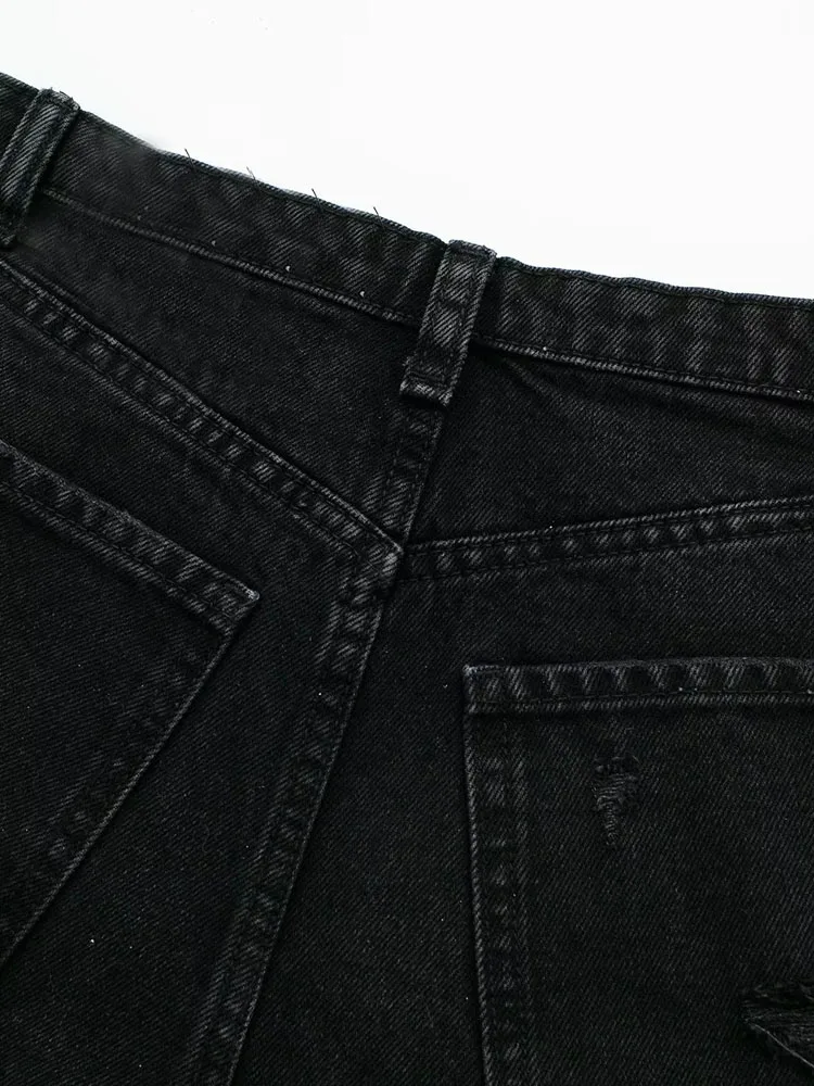 PAILETE Women 2023 fashion with pockets ripped denim shorts vintage high waist button-up female short pants mujer