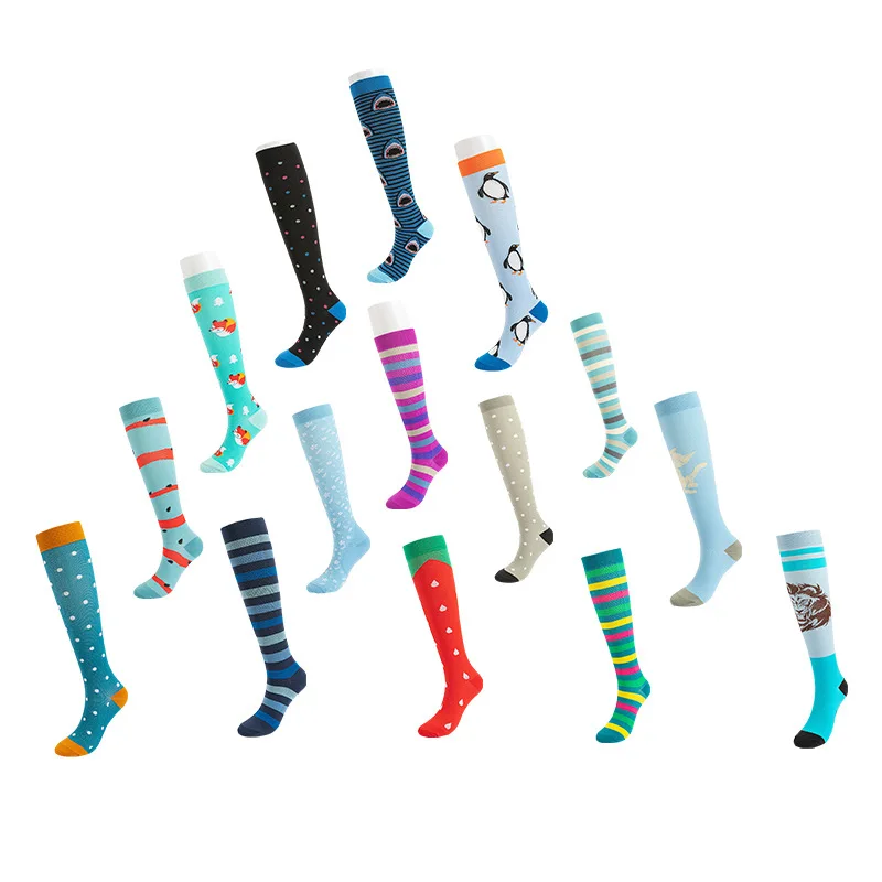 Nurse Leg Care Cute Long Female Socks Sports Cartoon Plaid Leopard Print Sports Compression Socks