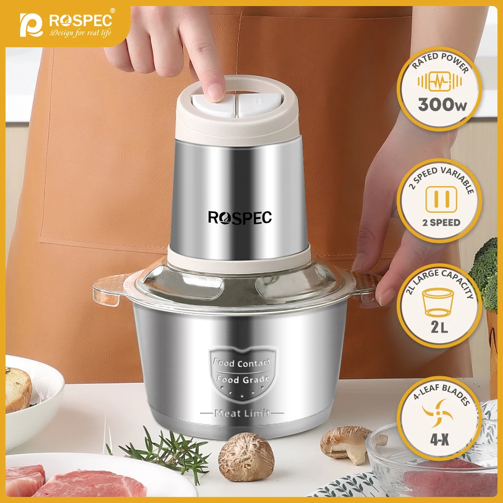 

ROSPEC Electric Chopper Meat Grinder 2 Speeds Stainless Steel Mincer Food Processor Kitchen Slicer Egg Beater Garlic Vegetable