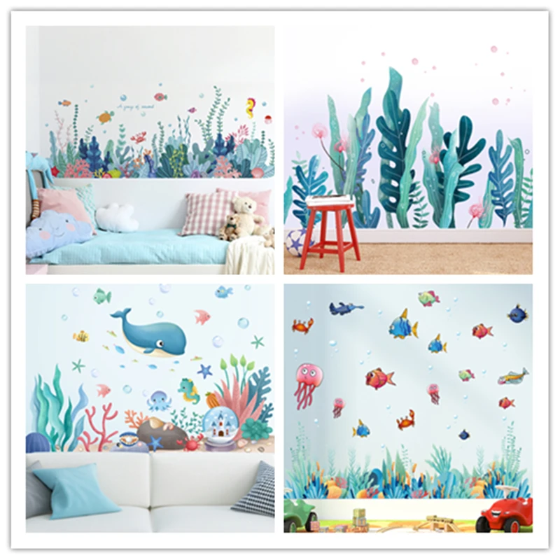

[SHIJUEHEZI] Seaweed Wall Stickers DIY Seagrass Plant Wall Decals for Living Room Kids Bedroom House Decoration Accessories