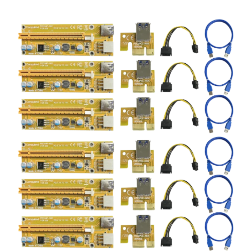 

6 шт. новейший VER009 USB 3.0 PCI-E Райзер VER 009S Экспресс 1X 4x 8x 16x Райзер адаптер карта SATA 15 контактов на 6 контактов кабель питания