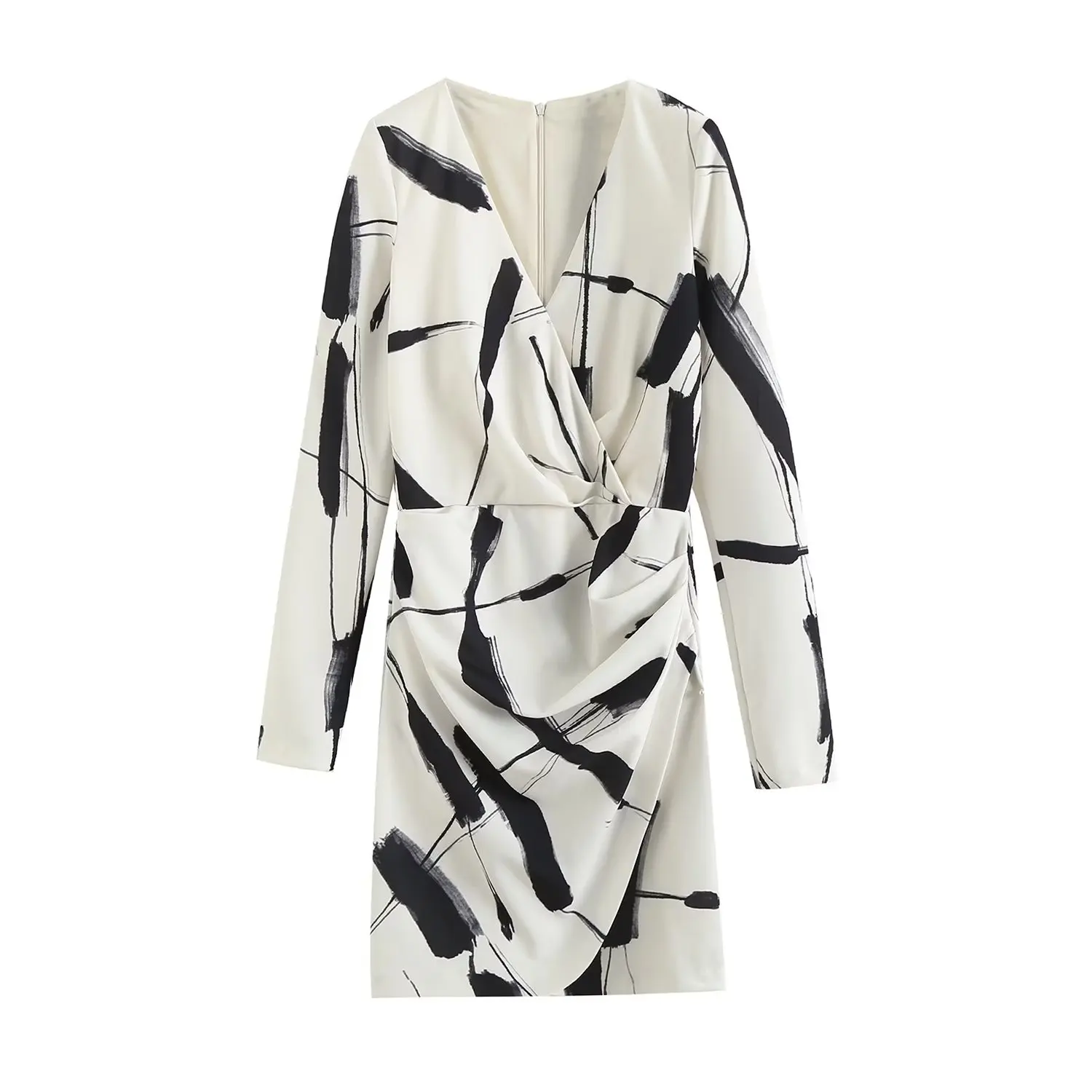 

Женское короткое платье с длинным рукавом, белое элегантное платье с принтом