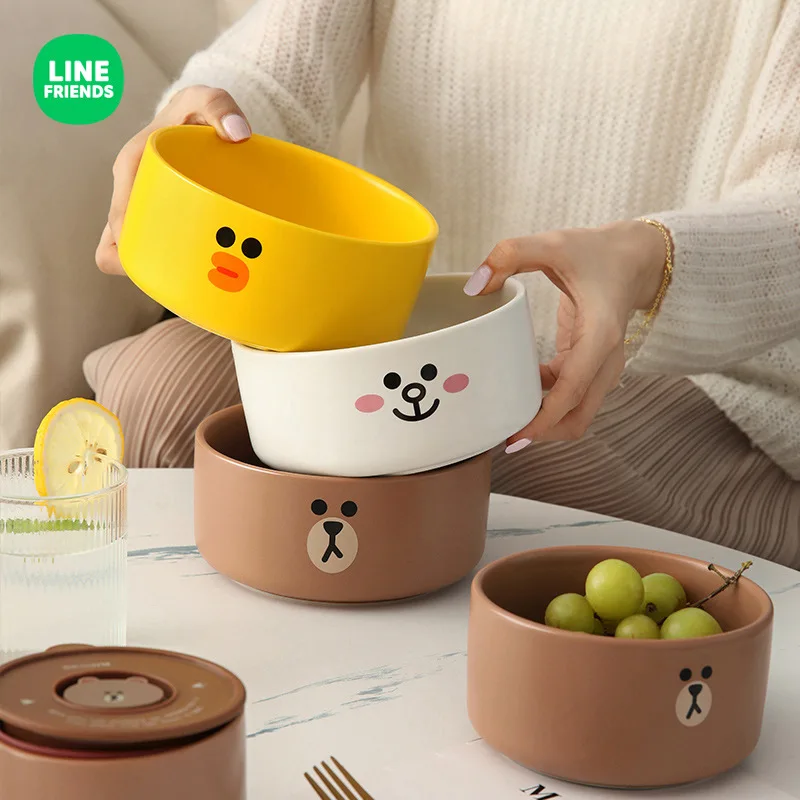 

Милая миска аниме Line Friends, Ланч-бокс, коричневая домашняя детская столовая посуда для консервации