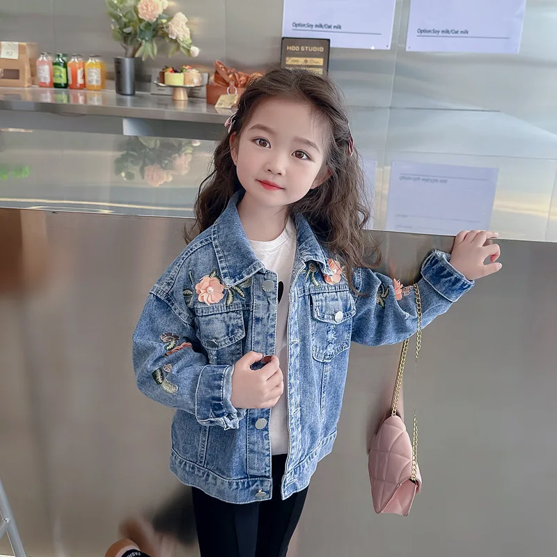 Джинсовая ветровка для девочек модное уличное пальто с отложным воротником и