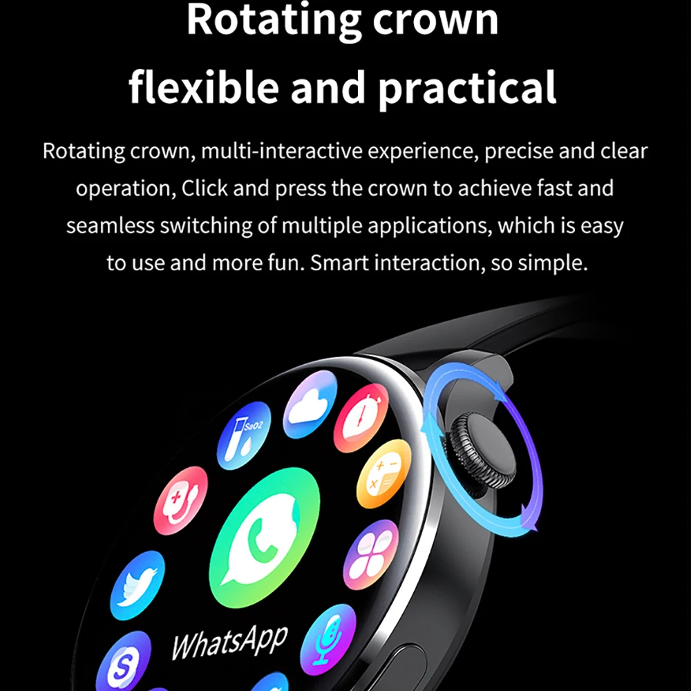 New 1.32&quot Smart Watch Men Heart Rate Blue Tooth Call Sport Tracker Wireless Charging NFC Women Music Voice Assistant Smartwatch