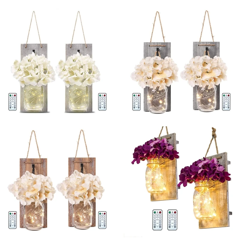 

E9LD Mason Jar Sconce Set Hanging Wall Decor Led Strip Lights Ornament for Home Farmhouse Front Door Decoration Supplies Present