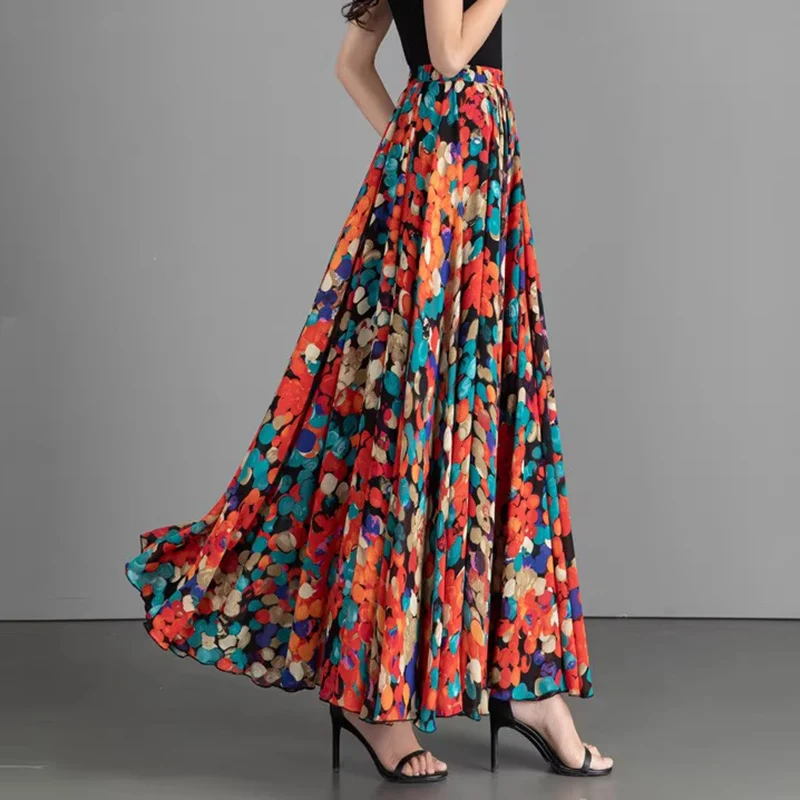 Женская шифоновая юбка в горошек элегантная длинная стиле Харадзюку с большим