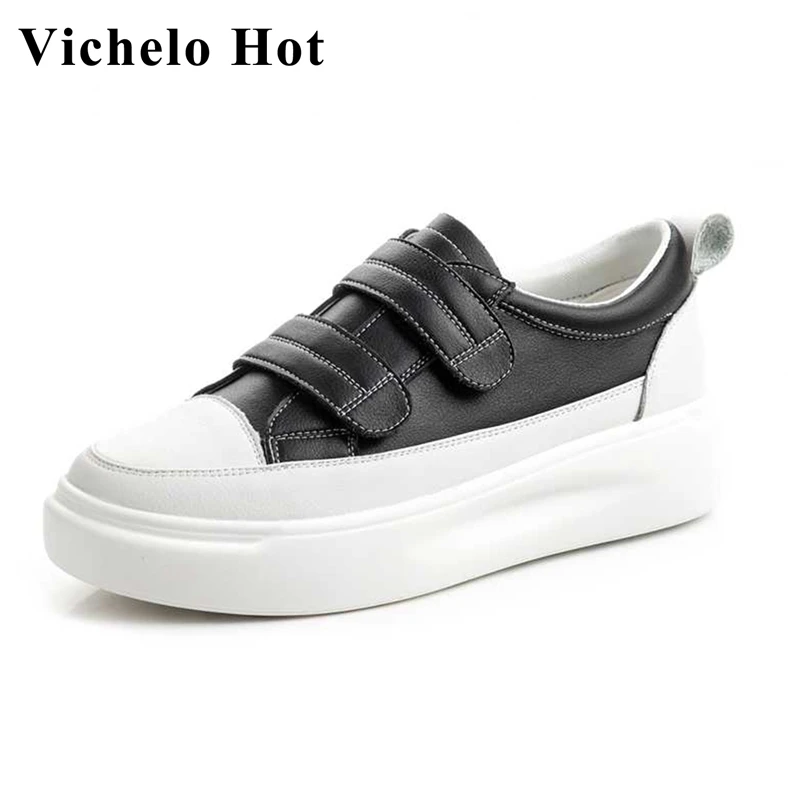 

Vichelo Hot cow leather round toe thick bottom white sneaker sporty chic young lady daily wear cozy casual vulcanized shoes L07