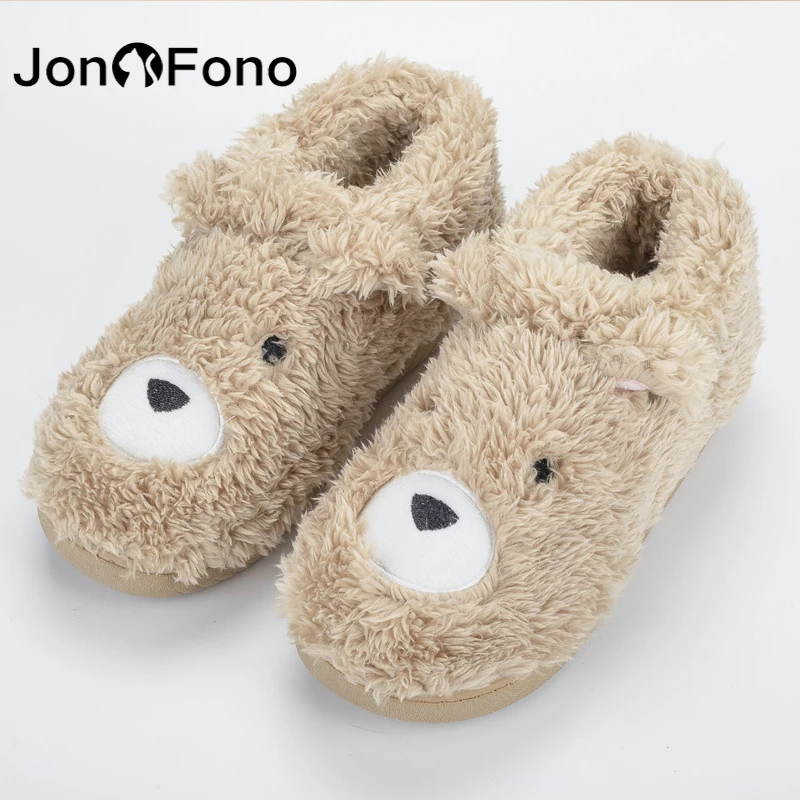 

Плюшевые домашние женские тапочки JonoFono, зимняя теплая обувь на толстой подошве с пушистым плюшем в новом стиле, мультяшная милая мягкая иск...
