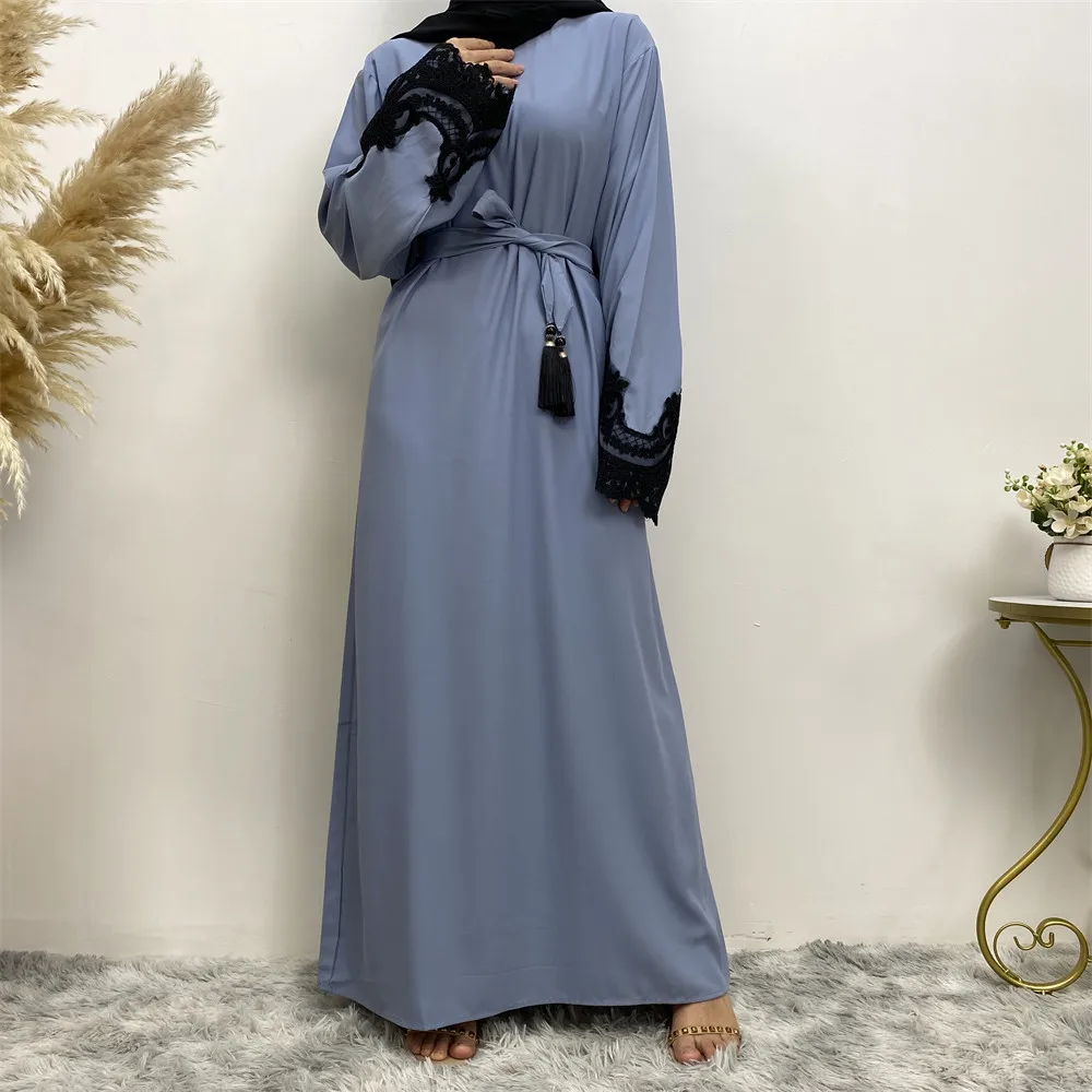 Moroccan Kaftan 2023 New Fashion Versatile Muslim Wear Long Sleeve Lace Panels Long Loose Dress Evening Dresses  جلابيه نسائية
