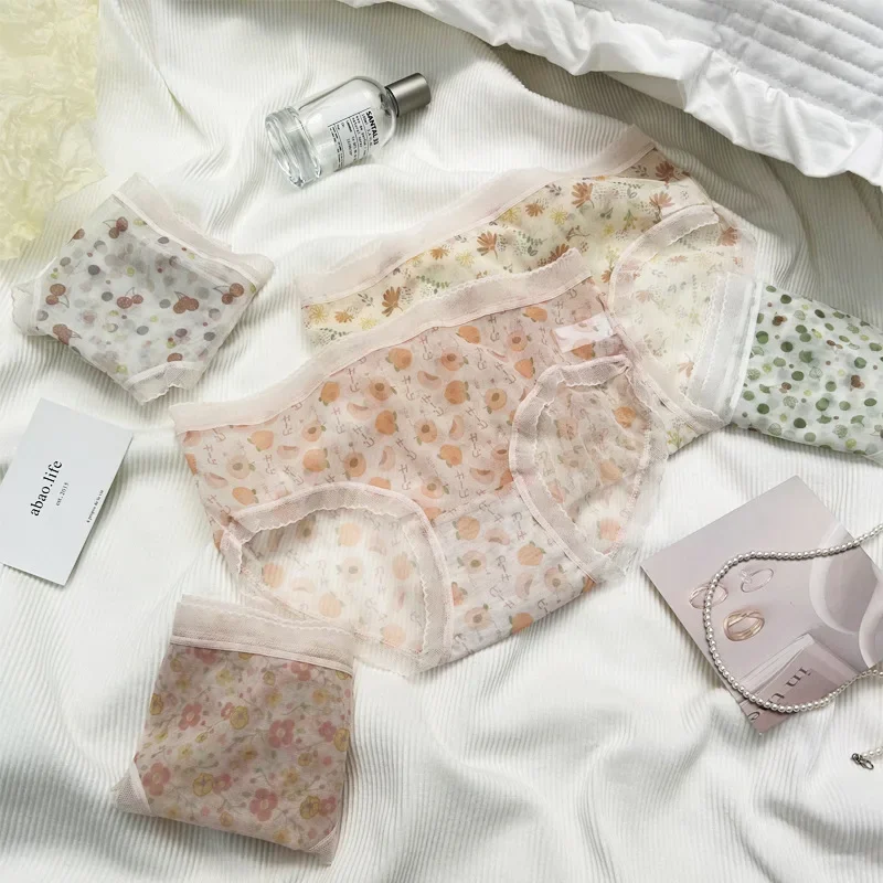 

Original Japanese fairy series fluttering net gauze midwaist lace cotton crotch women bag buttock girls underwear