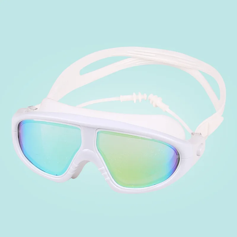 

Очки для плавания с большой оправой, Новые Модные Цветные Плоские плавательные очки, водонепроницаемые противотуманные HD прозрачные очки д...