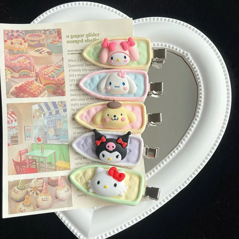 

Cute Sanrio Hellokitty Kuromi Hairpin Female Cartoon Seamless Bangs Clip Side Clip Children's Hairpin Hair Accessories Toy Gift