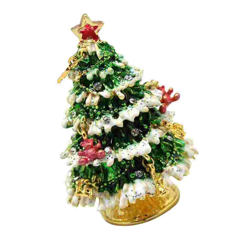 

Box Christmas Tree Jewelry Case Trinket Ring Holderdisplay Ornaments Crystal Holiday Desktop Metal Decorative Decor