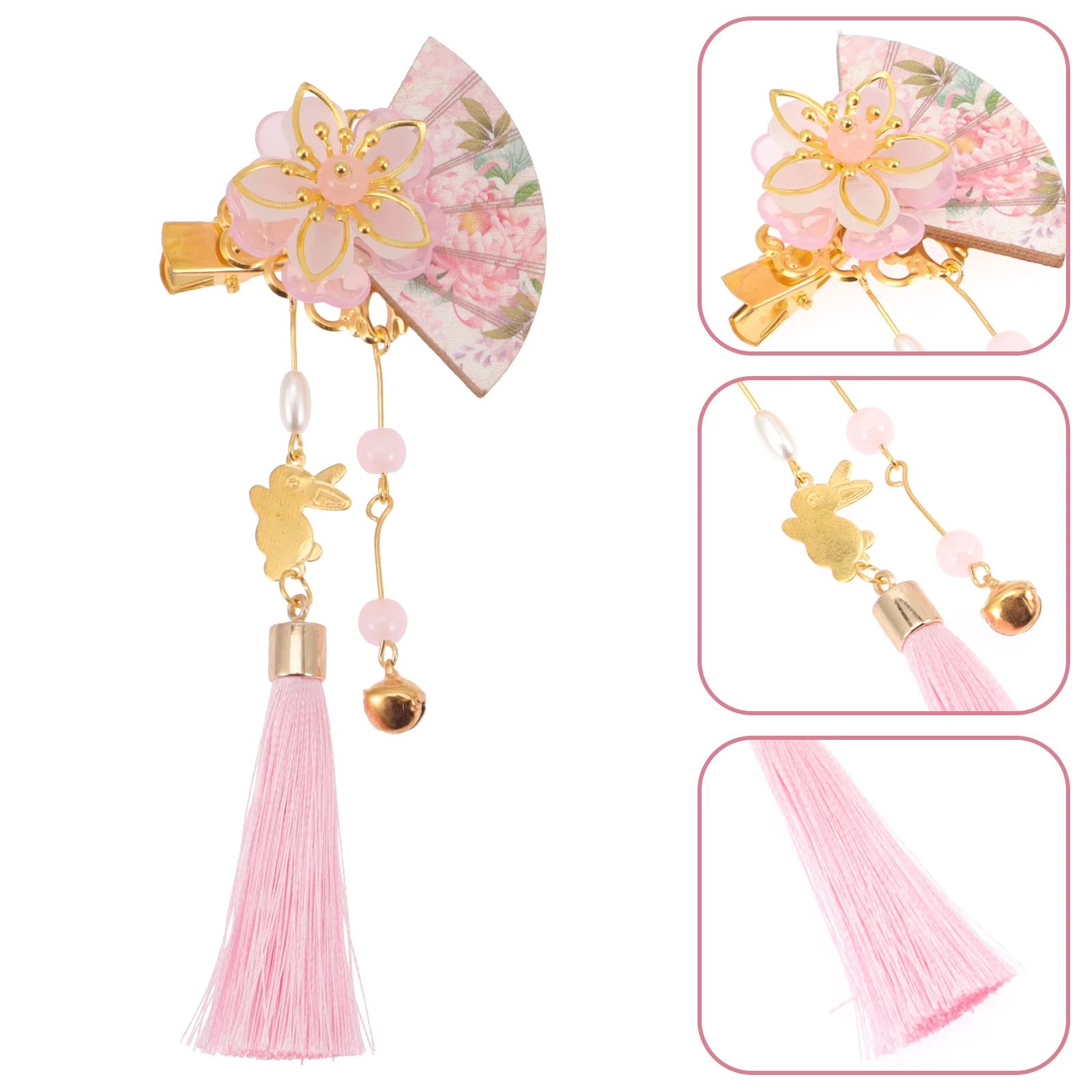 

2 Pieces vintage fan Womens Delicate Tassel Hairpins Decorative Hair Clips Japanese Flower Hair Kimono Hanfu blossom