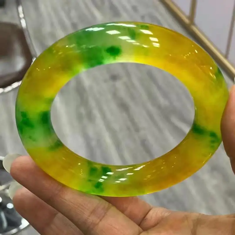 

Send Certificate Real Jadeite Myanmar Emerald Bangles Class Ice Transparent Yellow Green Grade A Burma Jade Bangle Ladies Gifts