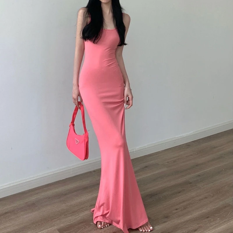 

Women Sleeveless Backless Maxi Dress Summer Strap Bodycon Dress Party Club Slim Dresses Sexy Causal Vestidos Female Y2K Clothes