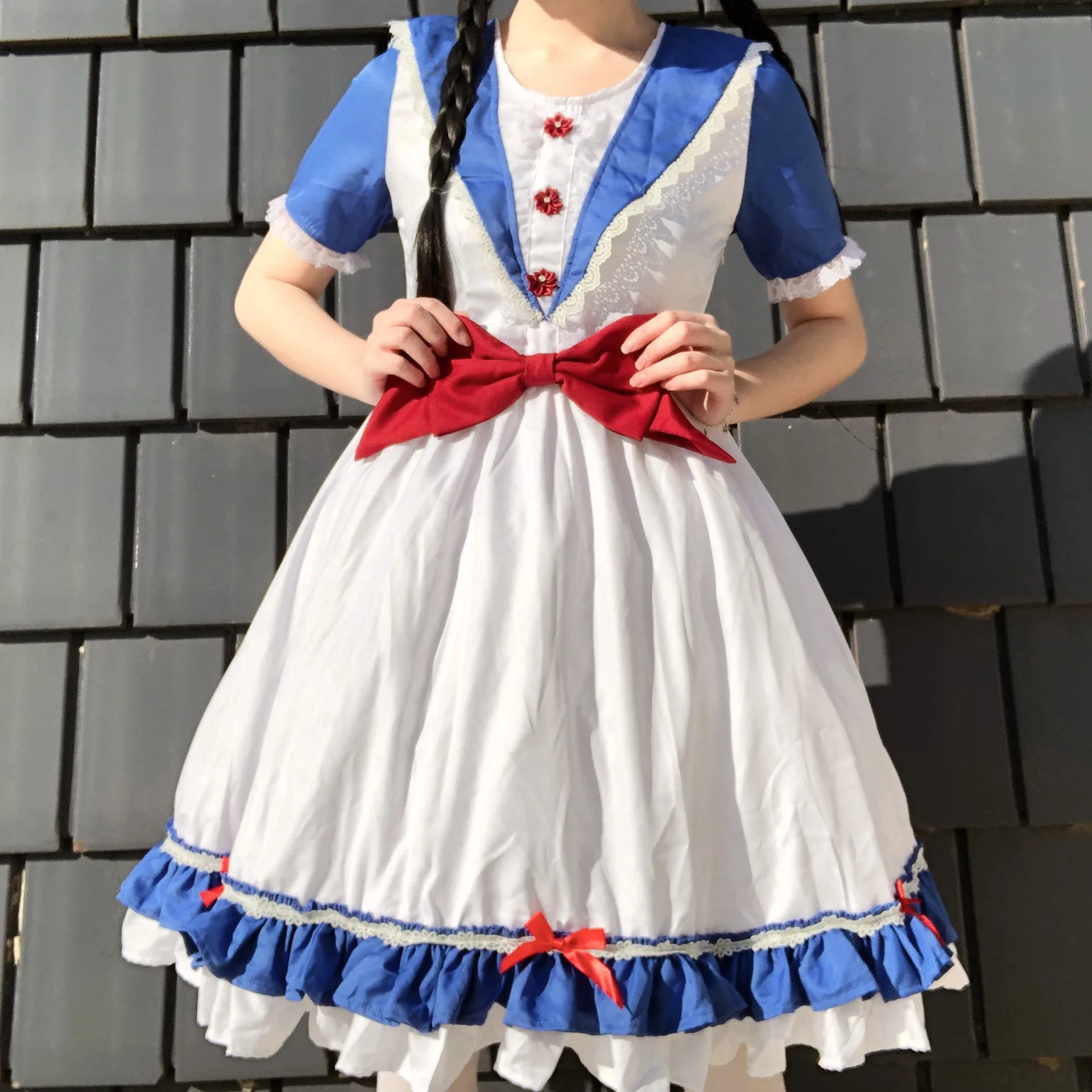 

Anime Kawaii Navy Lolita Dress Sexy French Maid Apron Cosplay Costume Girls Women Party Role Play Dress Up Cafe Waitress Outfit