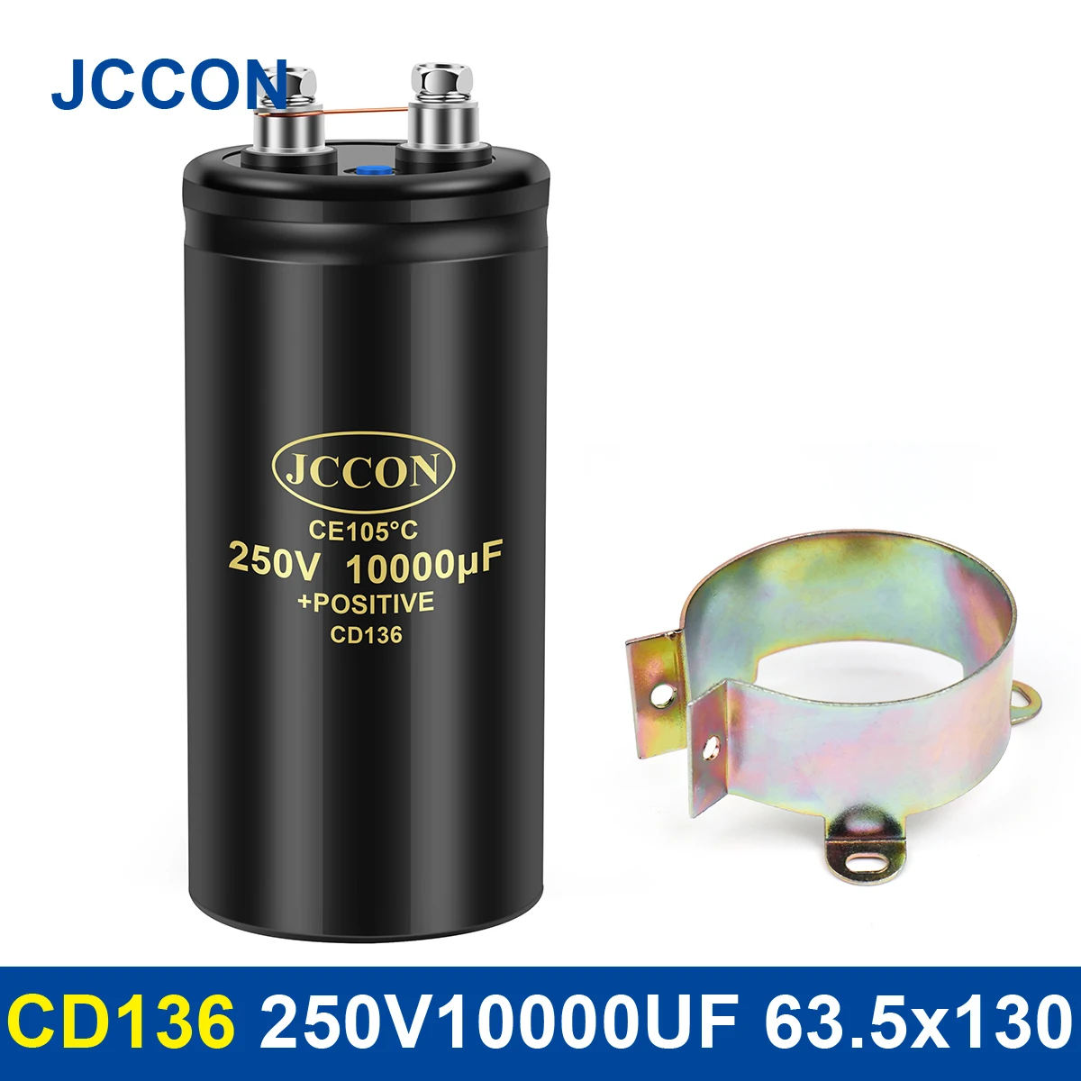 JCCON Bolt Electrolytic Capacitor 250V10000UF 63.5x130mm CD136 Screw Capacitors CE105℃ Original &Brand New With Bracket 2000Hour