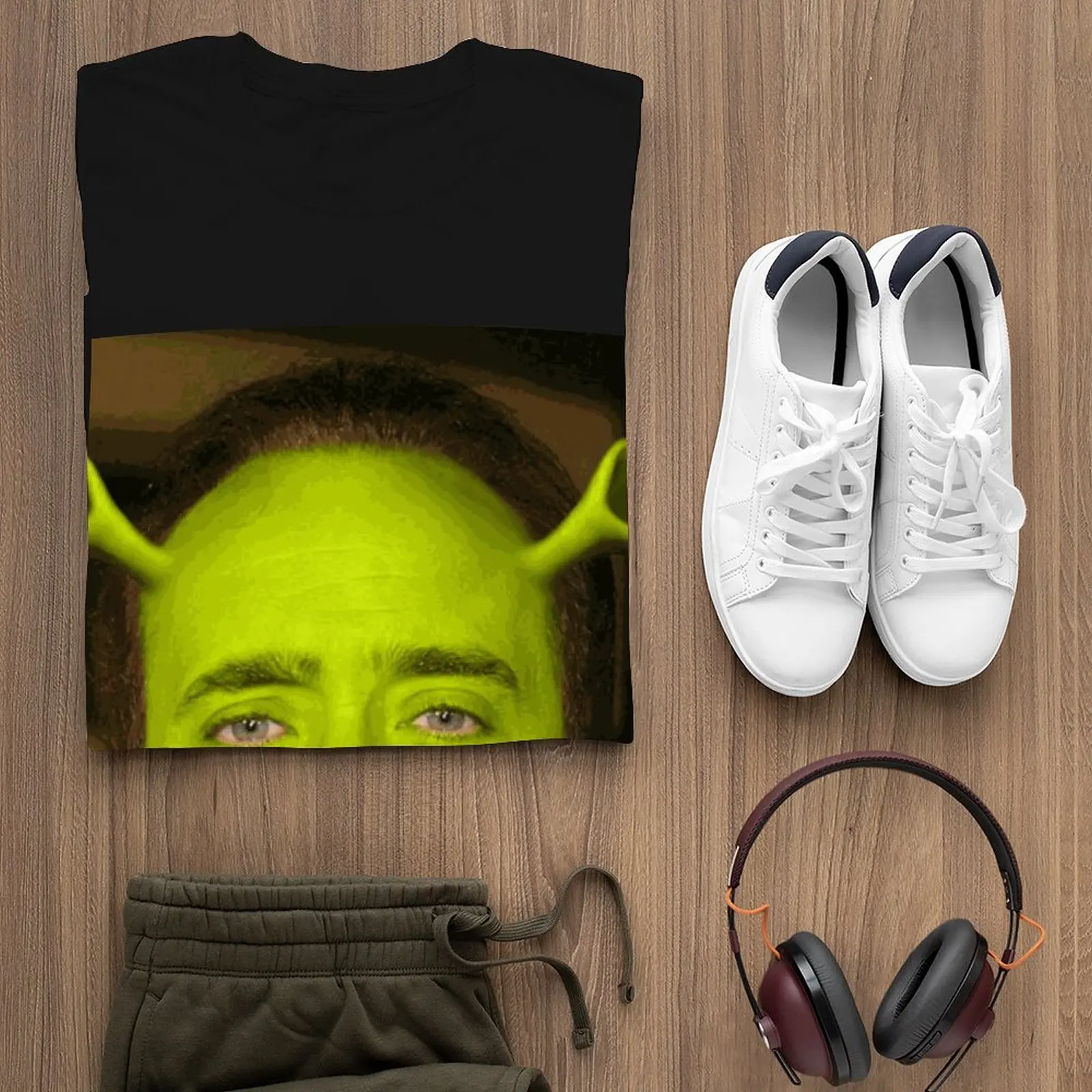 Футболка Николаса Кейджа футболки премиум класса с зеленым лицом и киномемом