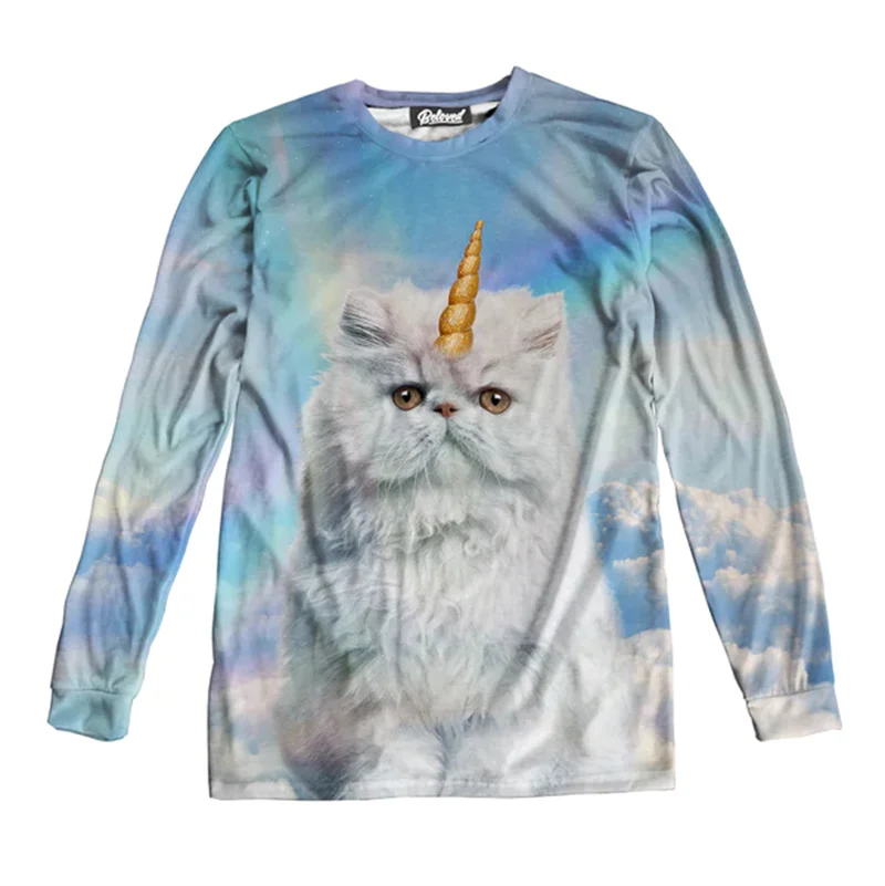 Мужская футболка с длинным рукавом и 3D-принтом кошки которая упала в море