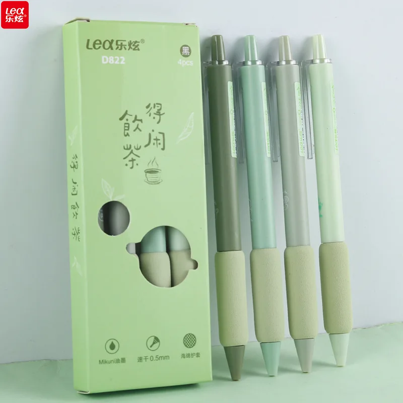 

4pcs School Student Pen ST nib retractable rollerball pen Matcha Green/Coffee/Blue Sponge Sheath Black gel pens set kawai pens