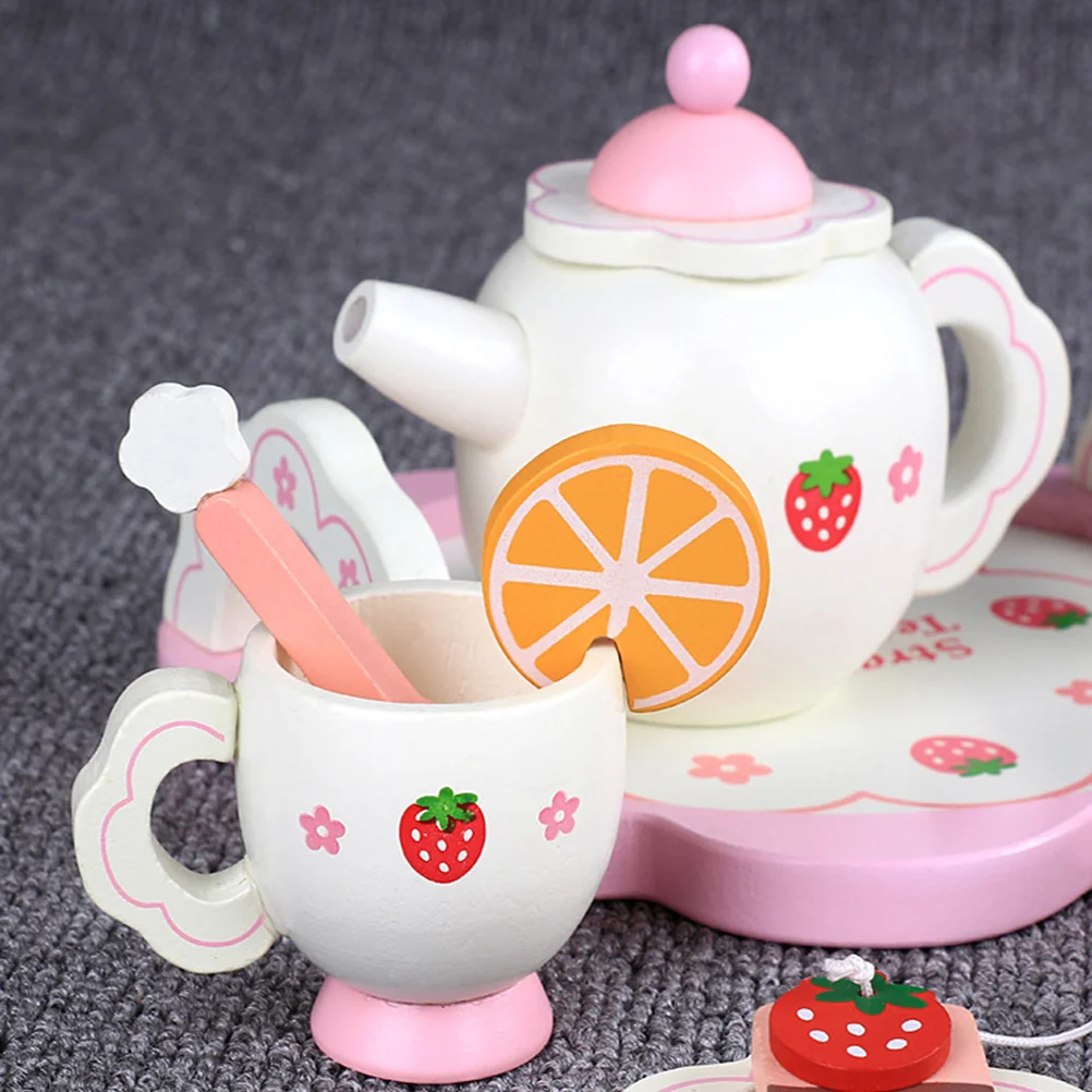 

Mini Tea Set Playset Wooden Play House Toy Simulation Afternoon Tea Set Educational Plaything for Children Kids Toddlers