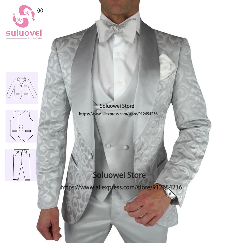 Модные жаккардовые облегающие свадебные костюмы для мужчин элегантный комплект