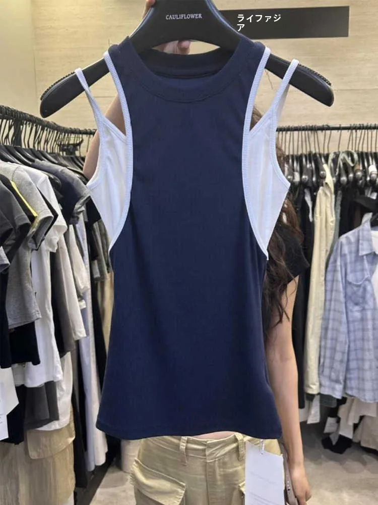 Американский хит Gyaru с открытыми плечами контрастного цвета женская майка Y2g