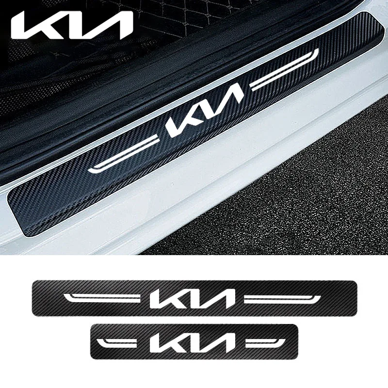 

4pcs Car Sticker Door Carbon leather Fiber Sill Plate For KIA K2 RIO X LINE Sportage Seltos Niro Ceed 2 K3 Soul RIO Optima