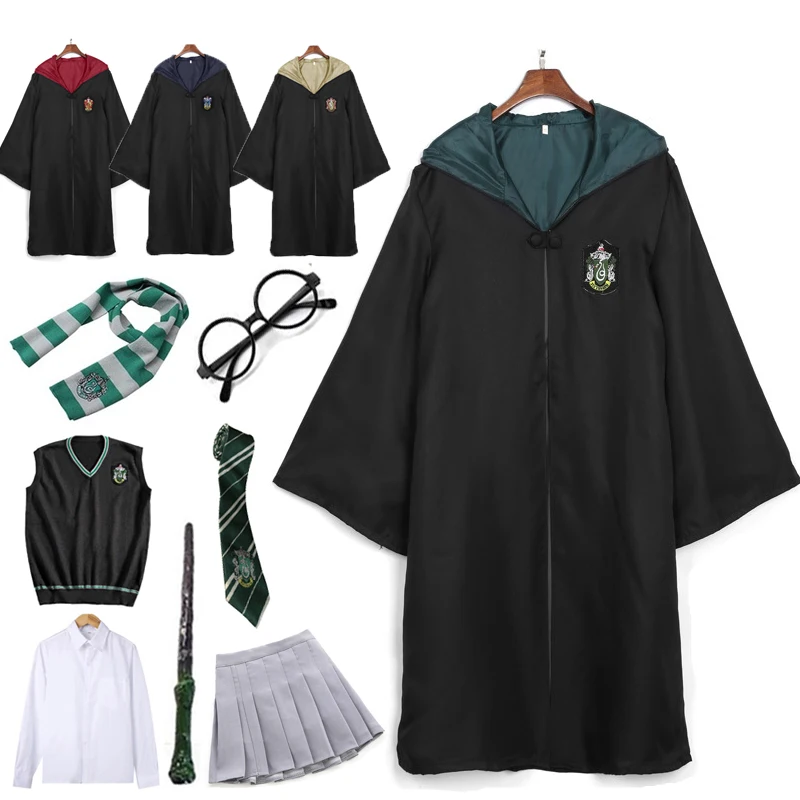 

Children Men Women Halloween Costume Wizard Robe Slytherin Cloak Magic School Uniform Adult Kids Pastor Witch Clothes
