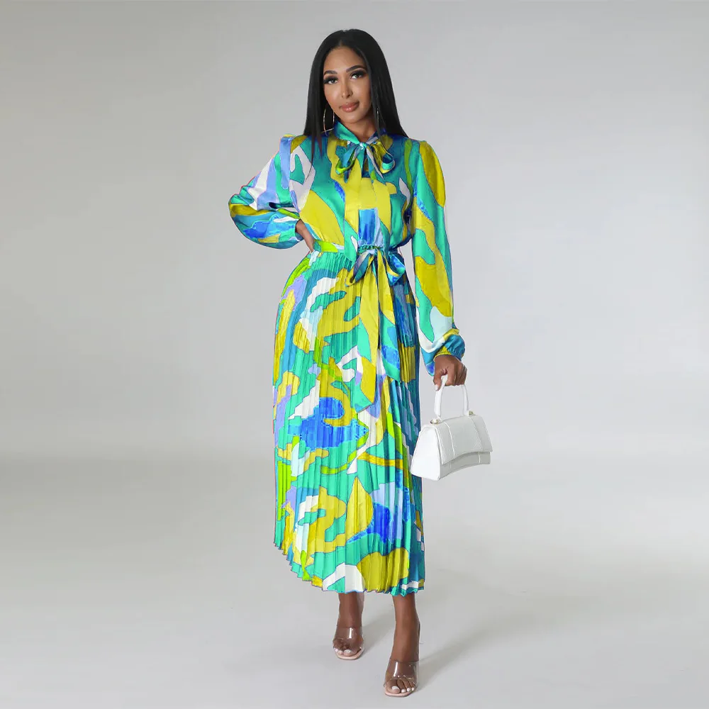 Felyn 2023 лучшее качество модный дизайн платье с принтом круглым вырезом и длинным