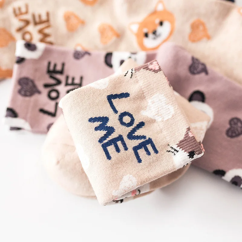 5 Pairs Cute Colorful Lovelty Harajuku Kawaii Women Socks Cartoon Cat Dog Panda Girl Cotton Casual Socks
