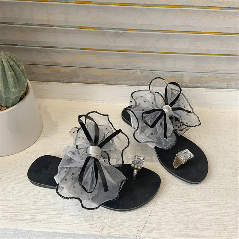 

Summer Cute Bowtie Decorate Non-Slip Sandals Slipper Flats Mules Casual Fashion Female Flip Flops Mesh Beach Slides Pantuflas