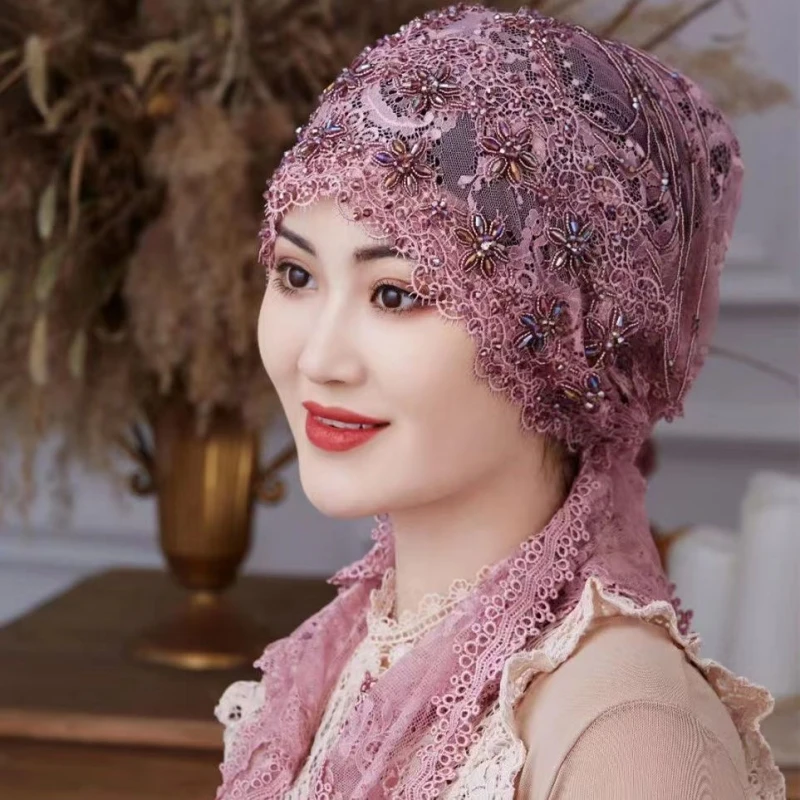 Muslim Headscarf For Women Freeshipping Lace Hollowed Summer Malaysia Hijab Hat Cap Prayer Kufi Islam Saudi Arabia Headwraps