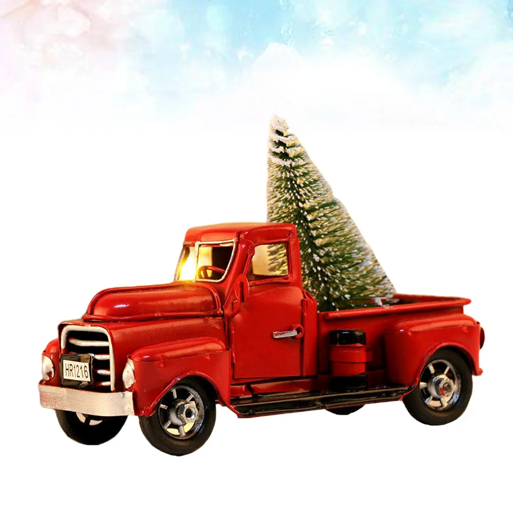 

Грузовик, Рождественский Красный винтажный автомобиль, декоративная модель, металлическая игрушка, украшения, елка, литье под давлением, ст...