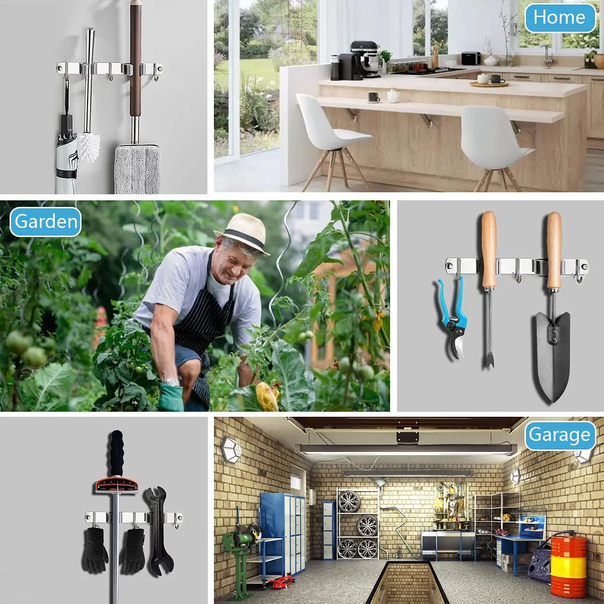 

Mop Holder Wall Mount Broom Rack Heavy Duty Mop Holder for Laundry Room Garage Garden( 2 Racks 3 Hooks ) hand sanitzer holder