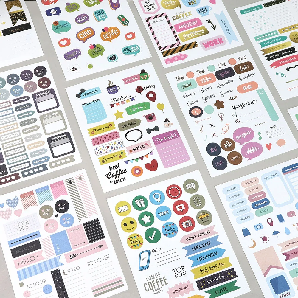 

16 Sheets Kawaii Cute Labels Stickers Planner Scrapbooking journal Album Decorative collage material Adhesive Diy Sticker
