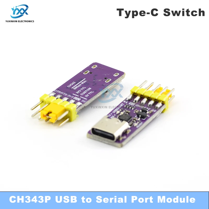 Фото Модуль USB-трансивер CH343P (1/3/5/10 шт.) с интерфейсом Type-C, 6 Мбит/с, 5В/3.3В, TTL UART для отладки, прошивки и загрузки (замена CH340) №1