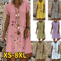 2022 summer elegant womens floral theme printed painting v neck casual floral dress knee length flower printed dress new 8xl