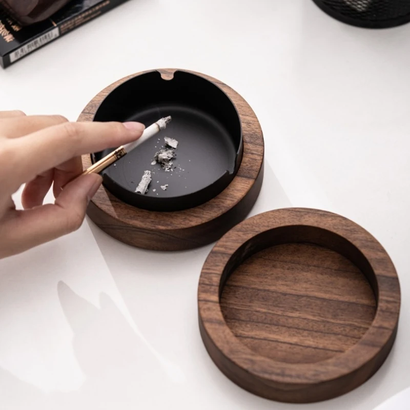 

Walnut Ashtray with Lid Wooden Organization Bedroom Living Room Decoration