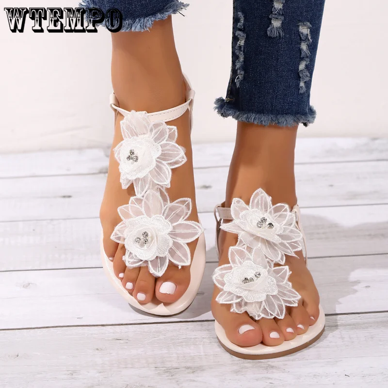 WTEMPO Plus Size Clip-toe Sandals Women's Summer Fashion Flowers Sandals Comfortable Flat Buckle Shoes Wholesale Dropshipping
