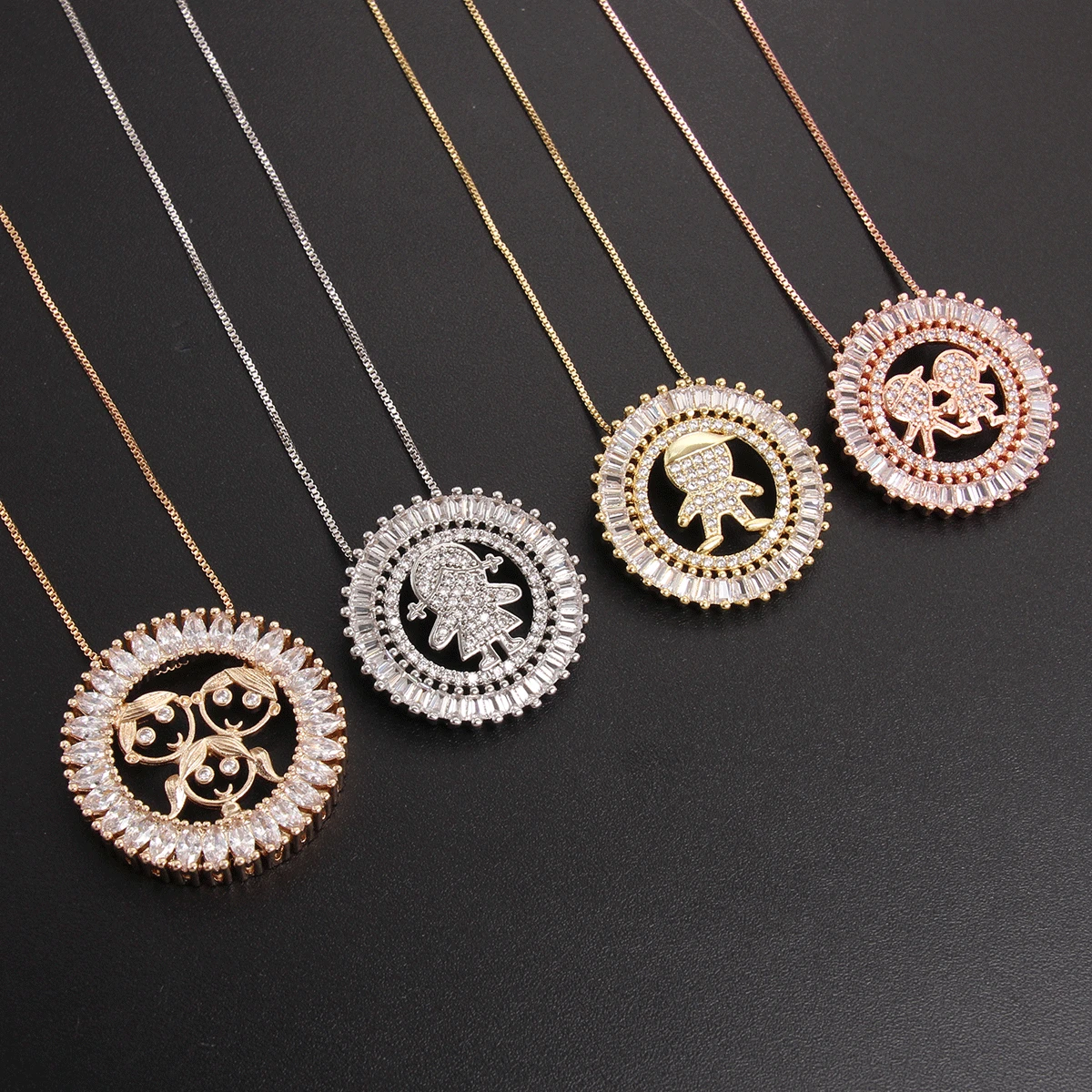

MHS.SUN Newest Cartoon Children Pendant Necklace Colorful Zircon Boy And Girl Necklaces Hollow Unisex Metal Chain Jewelry