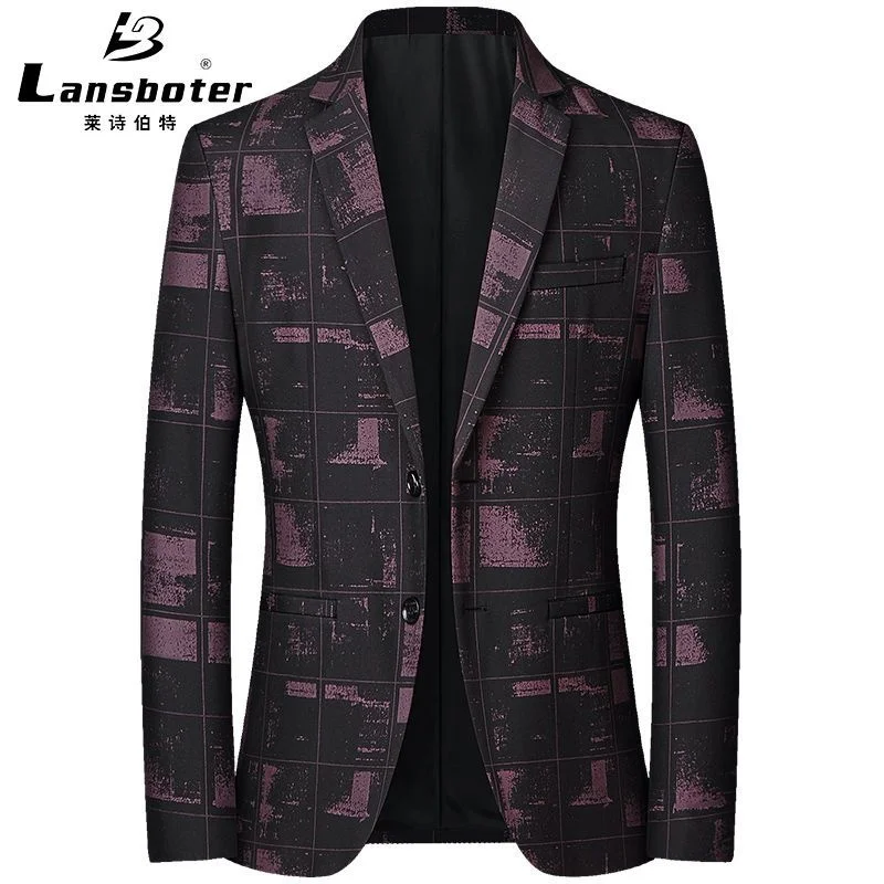 

Leshbert suit spring men's checkered elastic Korean version middle-aged and young people's small trend leisure