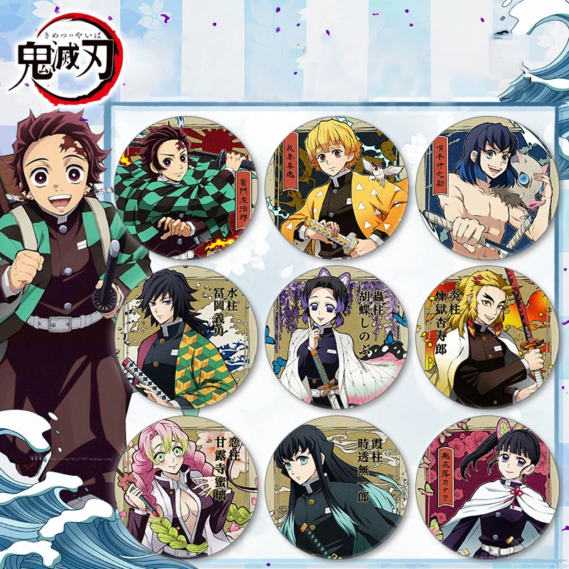 

58mm Demon Slayer Anime Tinplate Nevuko Tanjirou Butterfly Bear Badge Ornament Backpack Badge Button Pin Brooch