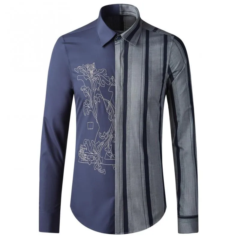 2022 Cotton Male Shirts Luxury Embroidery Long Sleeve Casual Mens Dress Shirts Fashion Slim Fit Party Stipe Man Shirts 4XL